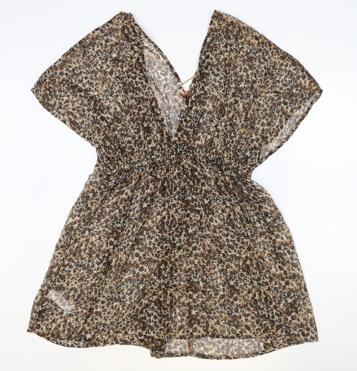 Accessorize Womens Brown Animal Print Polyester A-Line Size M V-Neck Pullover
