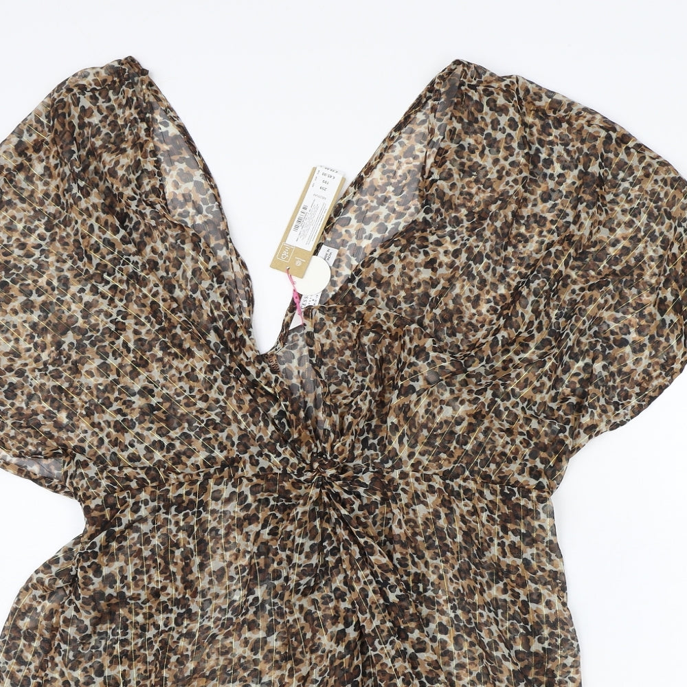 Accessorize Womens Brown Animal Print Polyester A-Line Size M V-Neck Pullover
