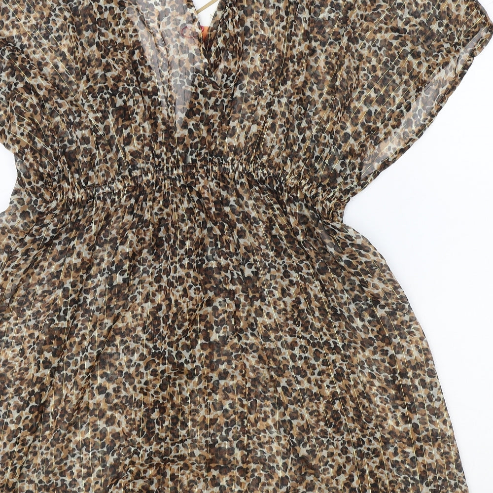 Accessorize Womens Brown Animal Print Polyester A-Line Size M V-Neck Pullover