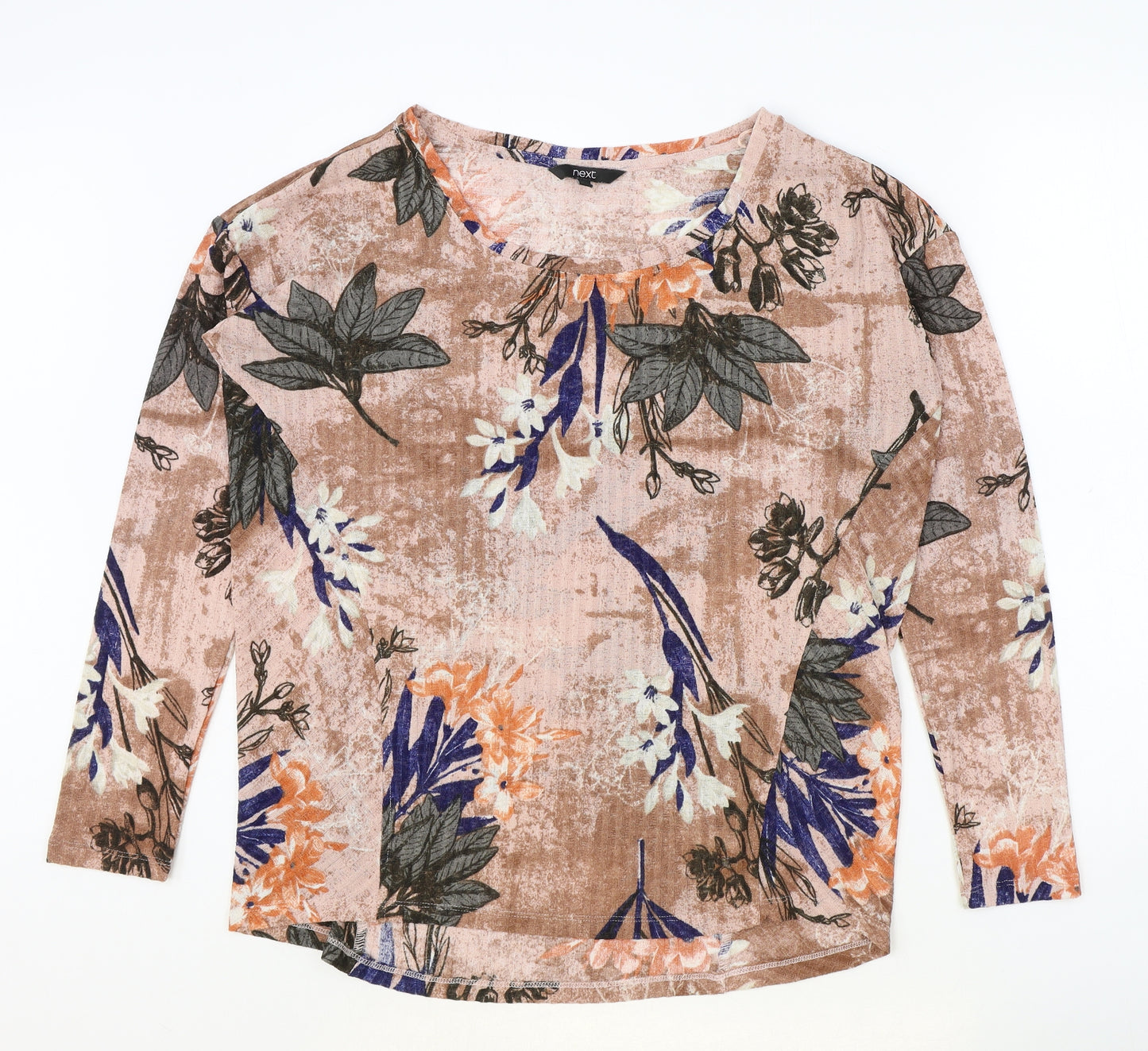 NEXT Womens Brown Floral Polyester Basic T-Shirt Size 14 Round Neck