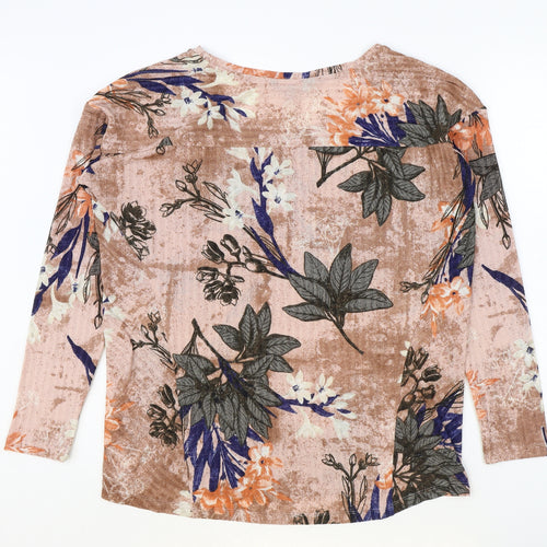 NEXT Womens Brown Floral Polyester Basic T-Shirt Size 14 Round Neck