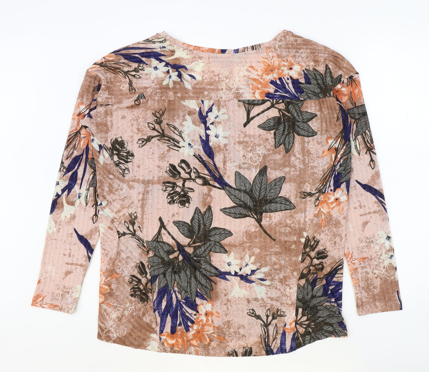 NEXT Womens Brown Floral Polyester Basic T-Shirt Size 14 Round Neck