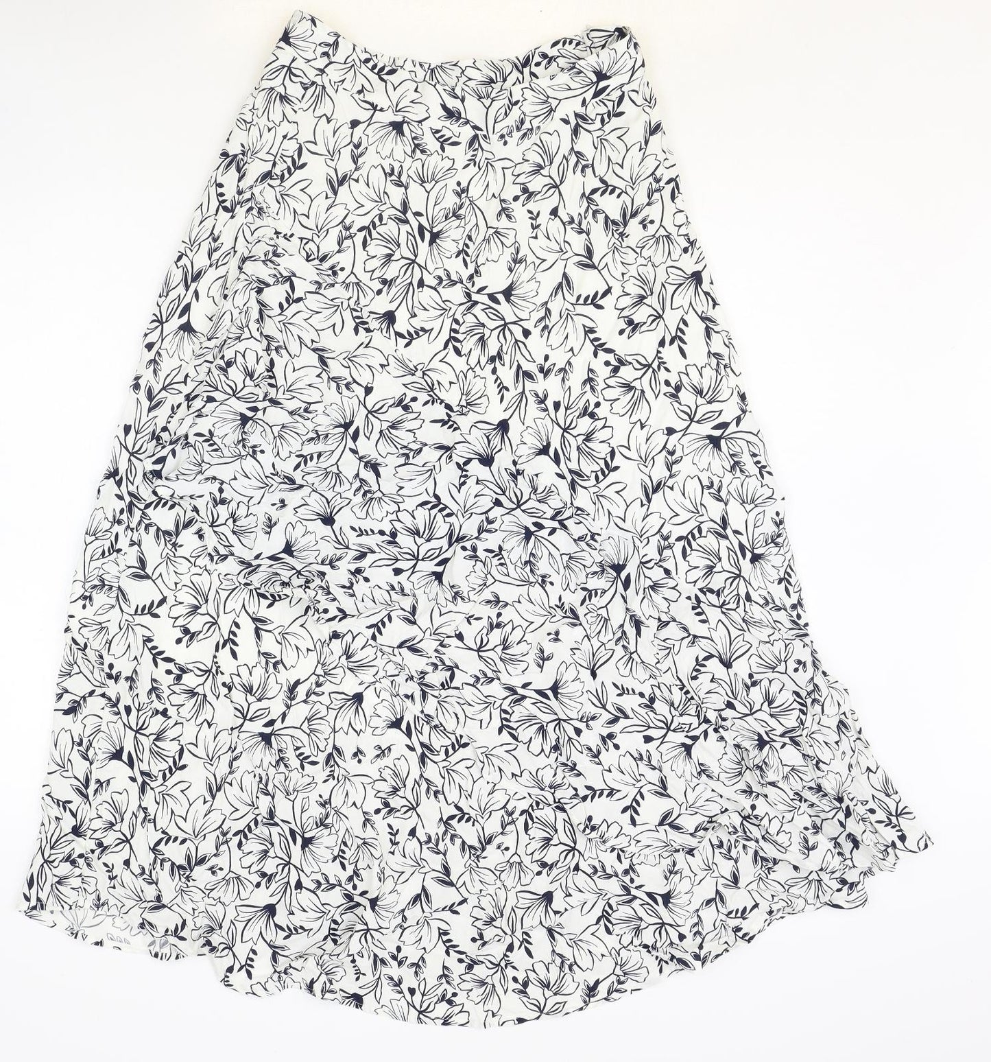 Marks and Spencer Womens Ivory Floral Polyester Swing Skirt Size 8 Zip