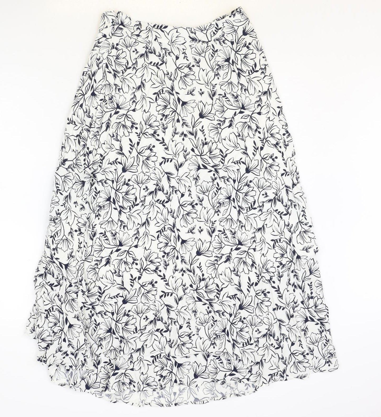Marks and Spencer Womens Ivory Floral Polyester Swing Skirt Size 8 Zip
