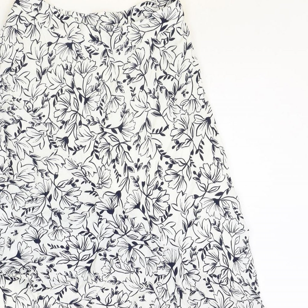 Marks and Spencer Womens Ivory Floral Polyester Swing Skirt Size 8 Zip