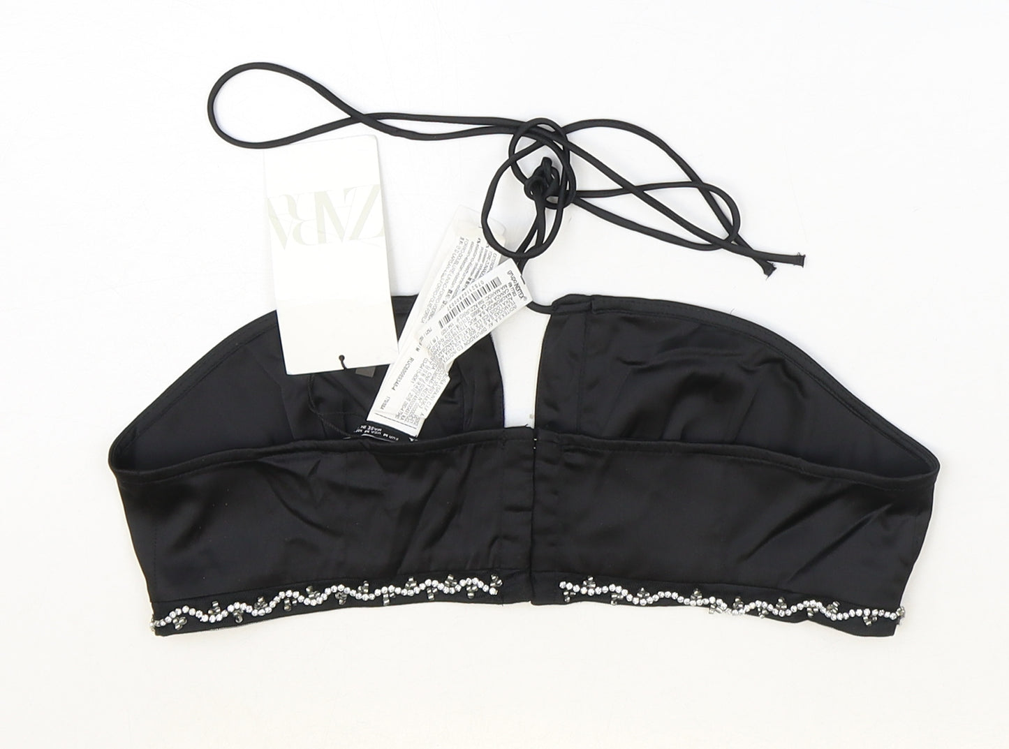 Zara Womens Black Polyester Cropped Tank Size M Halter