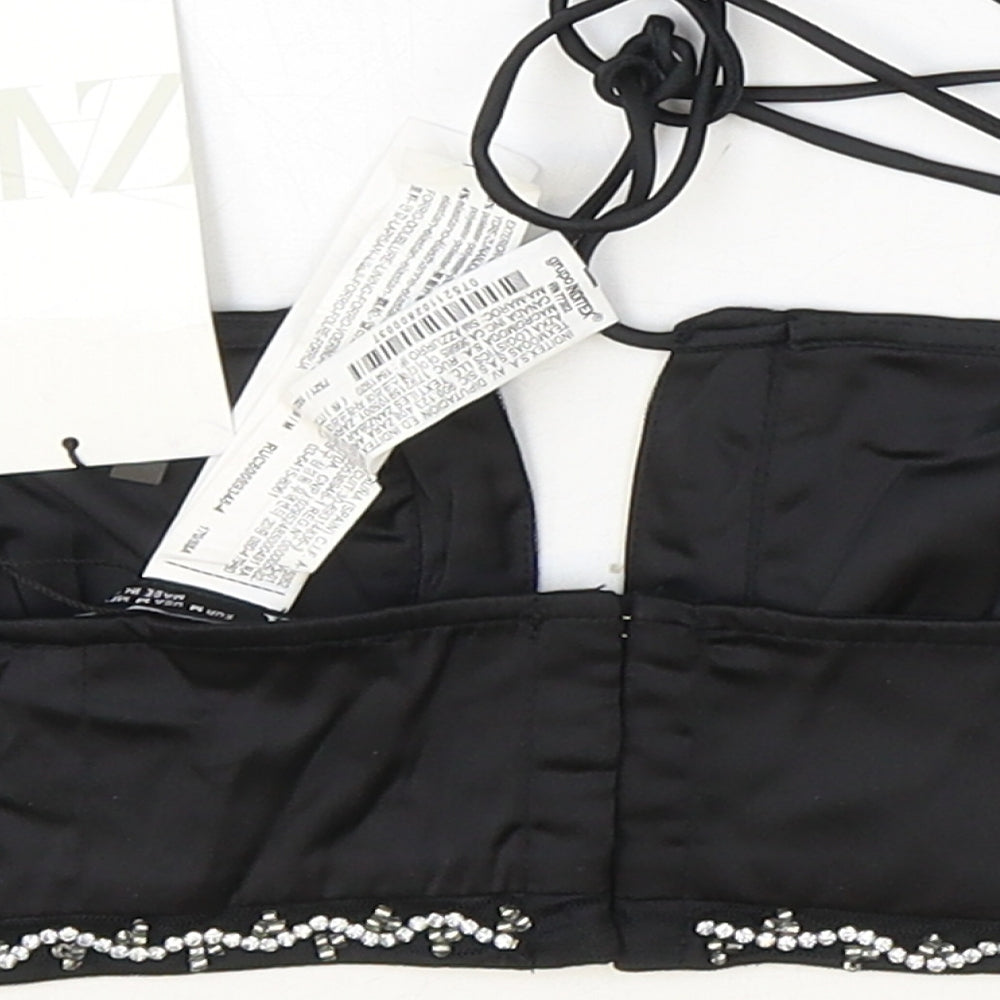 Zara Womens Black Polyester Cropped Tank Size M Halter