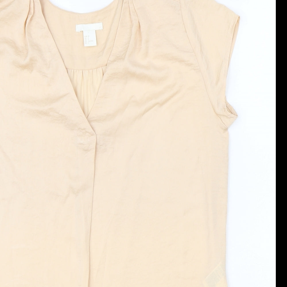 H&M Womens Pink Polyester Basic Blouse Size 8 V-Neck