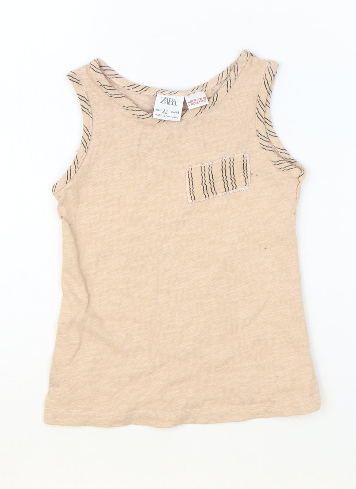 Zara Girls Pink Striped Polyester Basic Tank Size 2-3 Years Round Neck Pullover