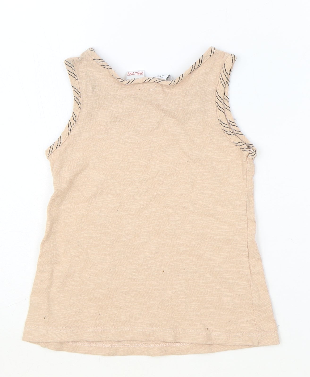 Zara Girls Pink Striped Polyester Basic Tank Size 2-3 Years Round Neck Pullover