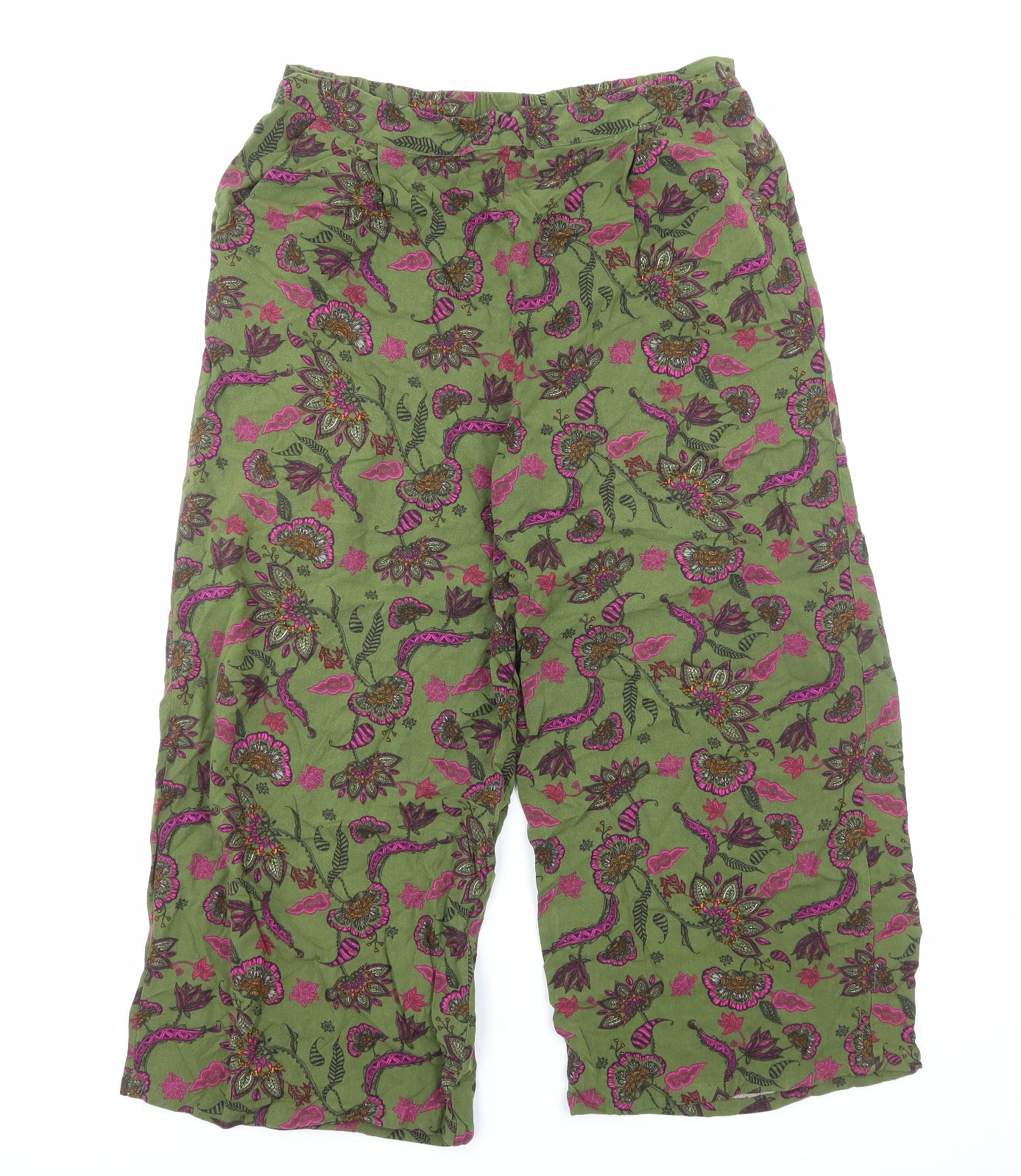 TU Womens Green Floral Viscose Capri Trousers Size 14 Regular