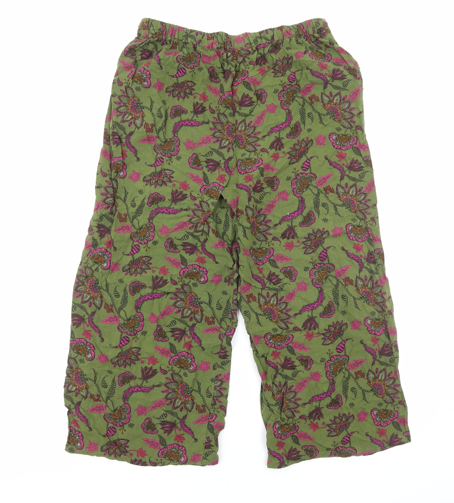 TU Womens Green Floral Viscose Capri Trousers Size 14 Regular