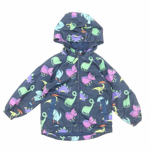 TU Boys Blue Geometric Rain Coat Jacket Size 2-3 Years Zip - Dinosaur