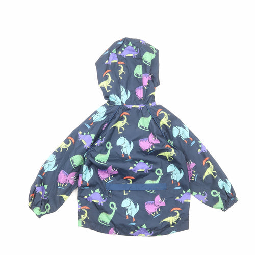 TU Boys Blue Geometric Rain Coat Jacket Size 2-3 Years Zip - Dinosaur