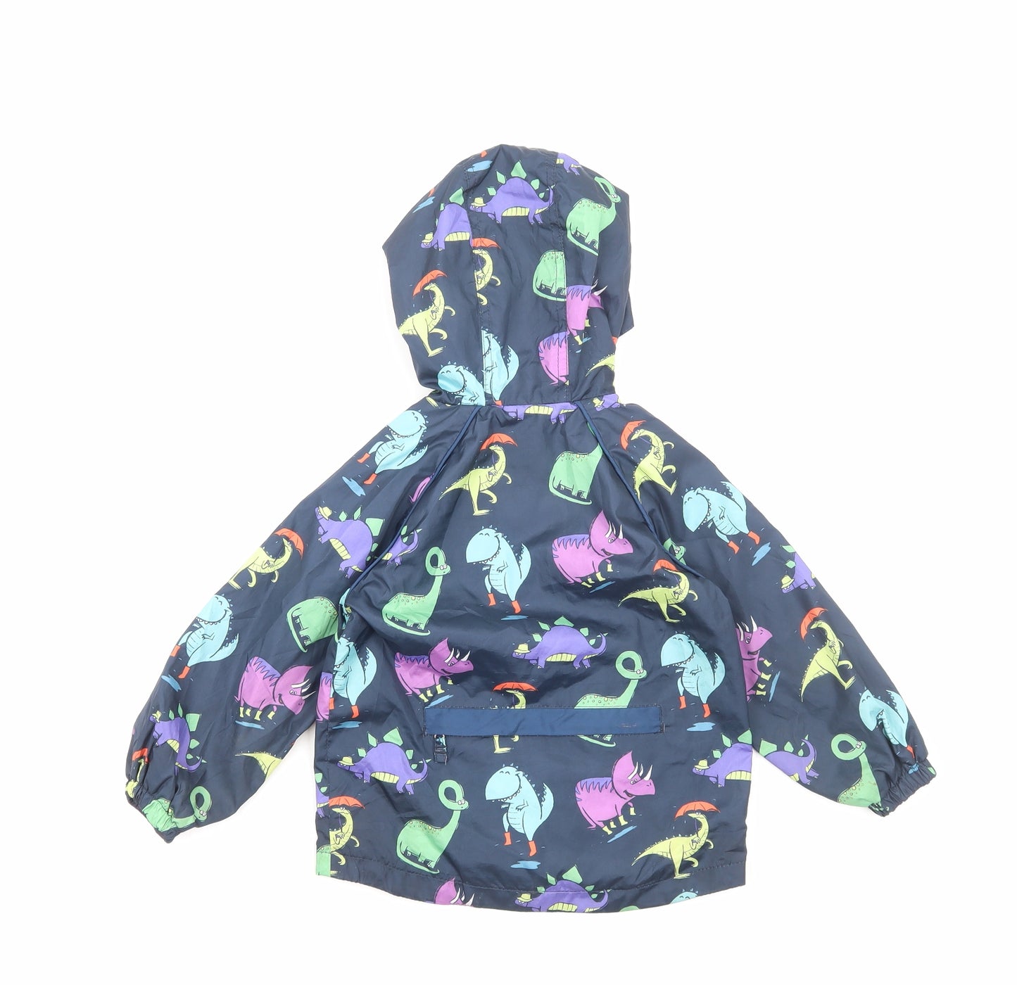 TU Boys Blue Geometric Rain Coat Jacket Size 2-3 Years Zip - Dinosaur