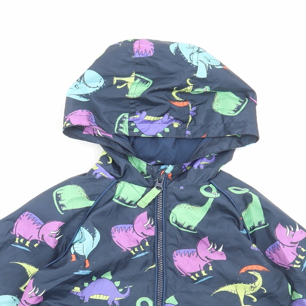 TU Boys Blue Geometric Rain Coat Jacket Size 2-3 Years Zip - Dinosaur