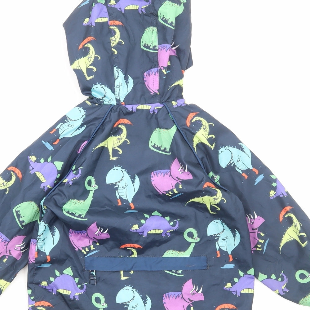 TU Boys Blue Geometric Rain Coat Jacket Size 2-3 Years Zip - Dinosaur