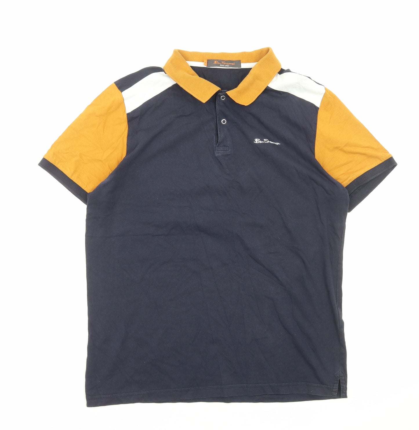 Ben Sherman Mens Blue Cotton Polo Size M Collared Pullover - Colour Block