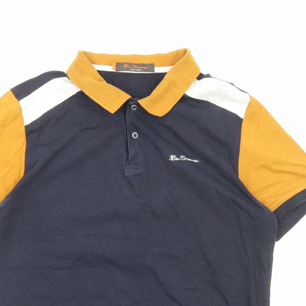 Ben Sherman Mens Blue Cotton Polo Size M Collared Pullover - Colour Block