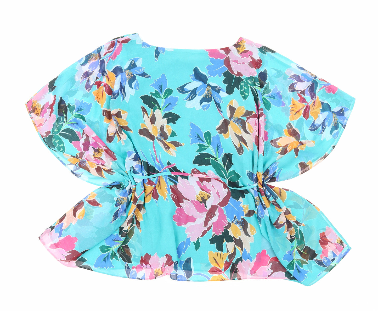 Soon Womens Blue Floral Polyester Basic Blouse Size 10 Boat Neck
