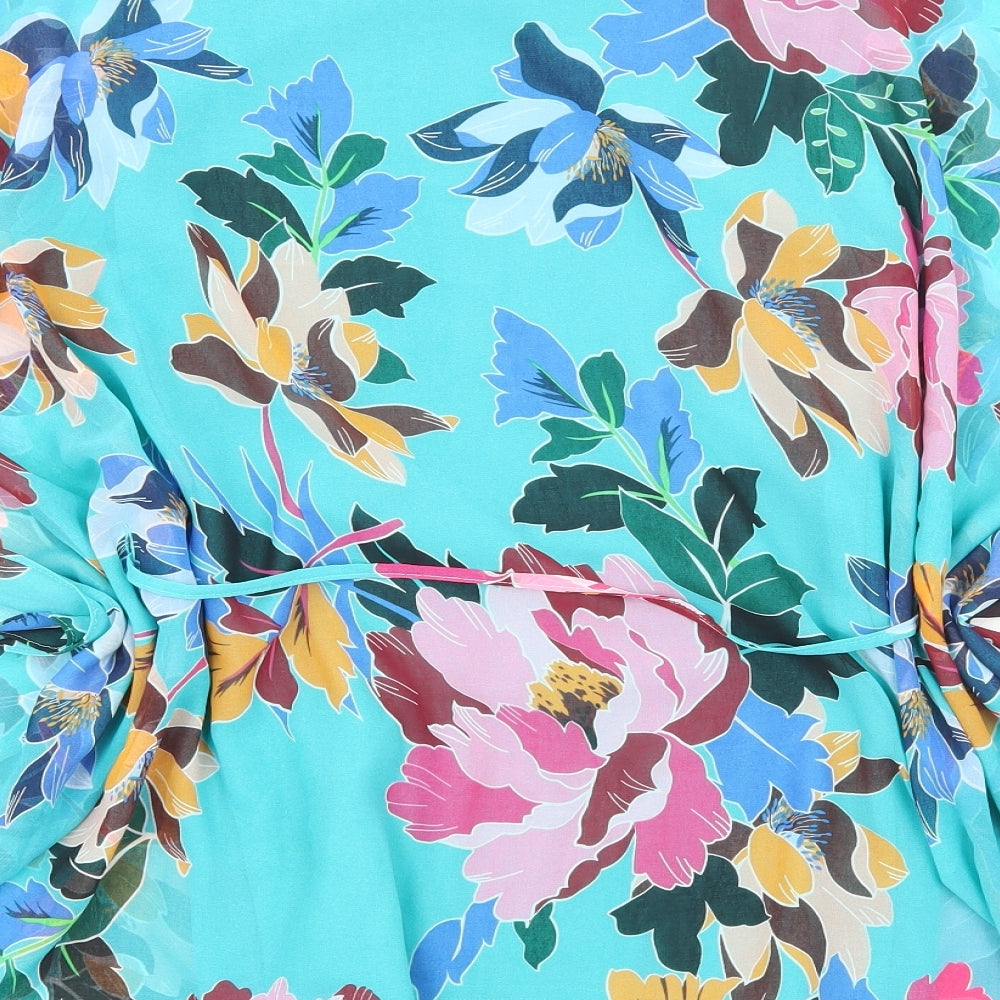 Soon Womens Blue Floral Polyester Basic Blouse Size 10 Boat Neck