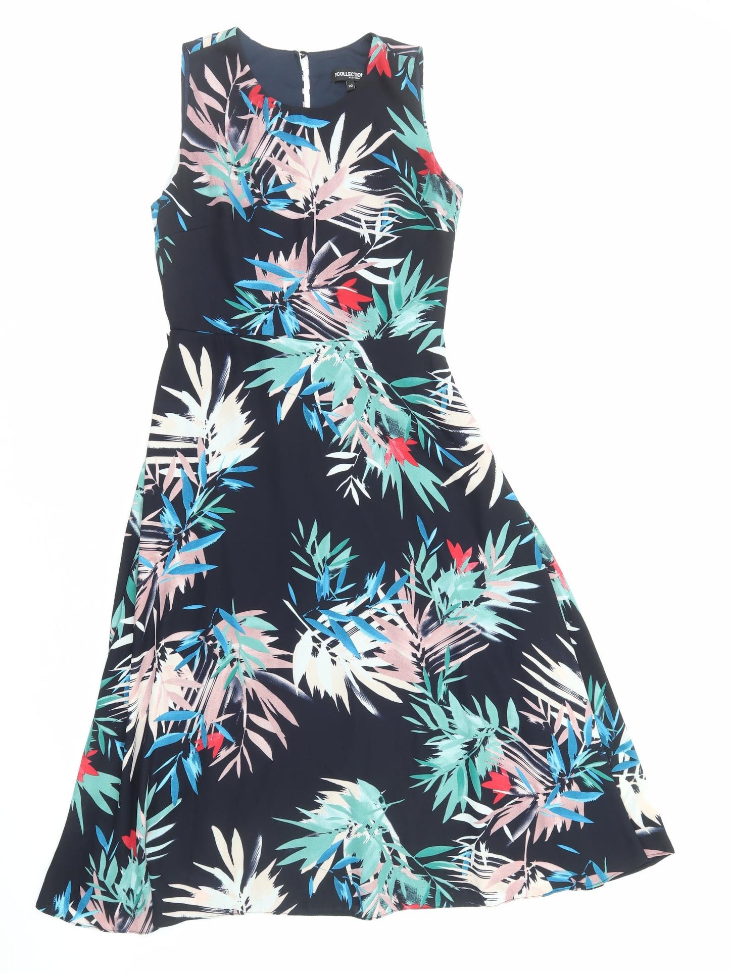 Debenhams Womens Black Floral Polyester Trapeze & Swing Size 10 Round Neck Zip