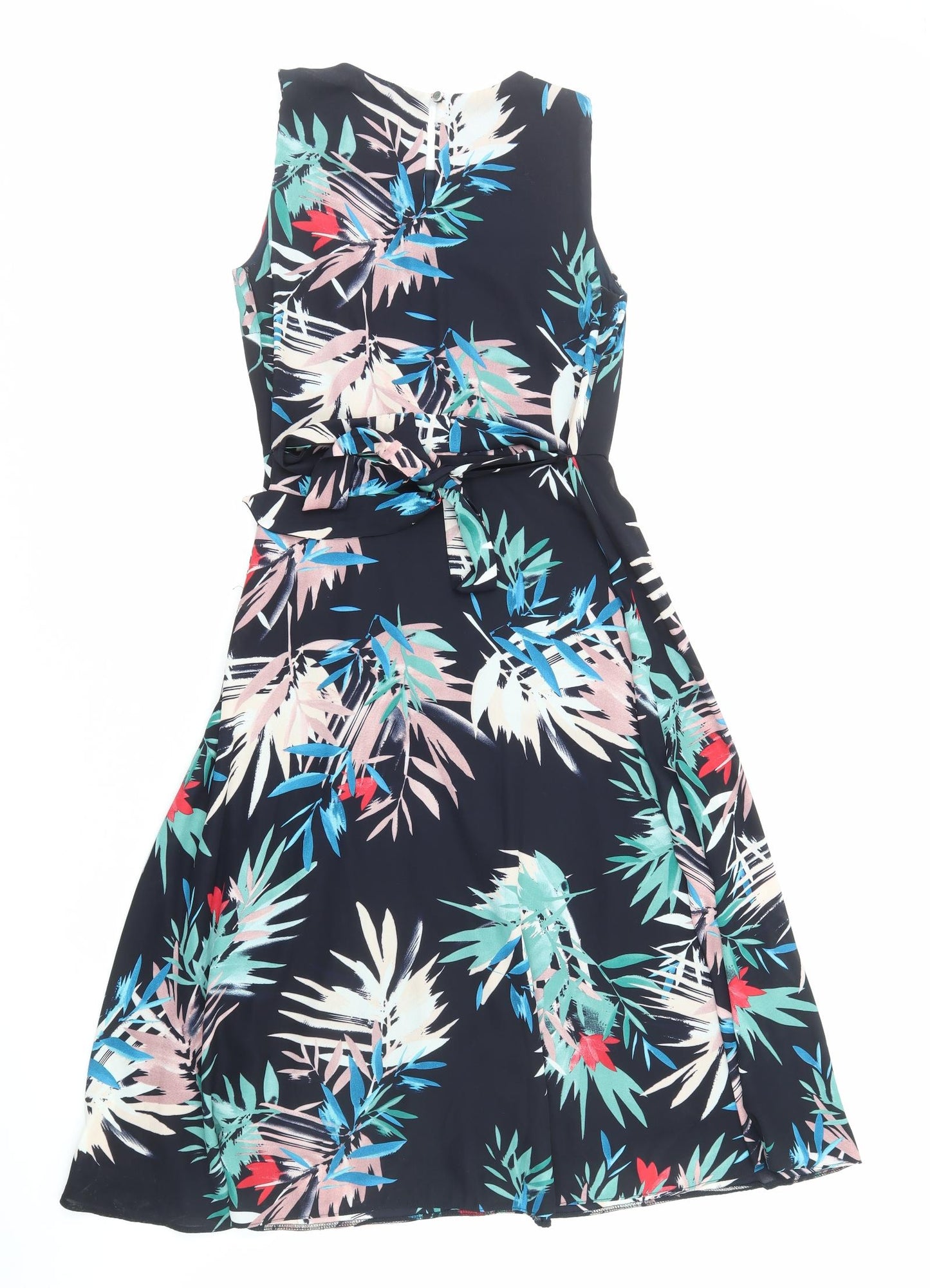 Debenhams Womens Black Floral Polyester Trapeze & Swing Size 10 Round Neck Zip