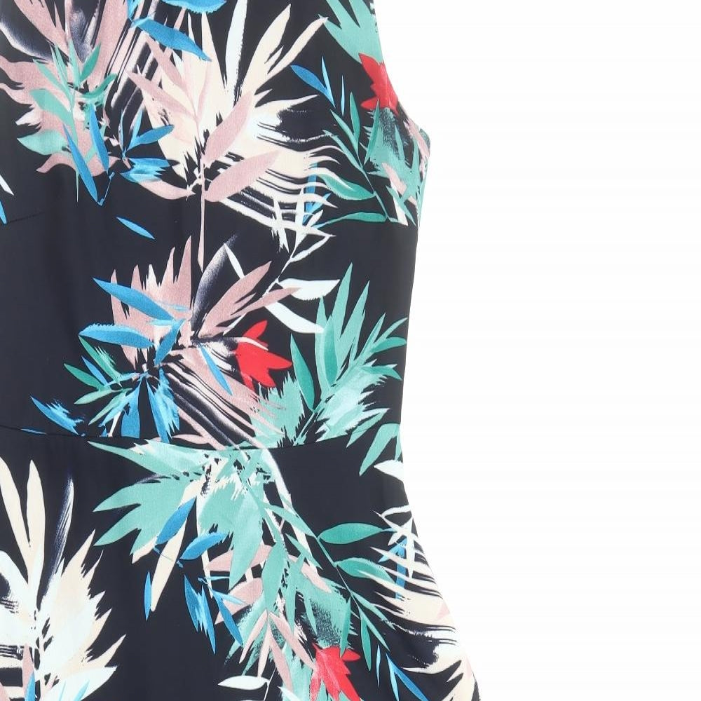 Debenhams Womens Black Floral Polyester Trapeze & Swing Size 10 Round Neck Zip