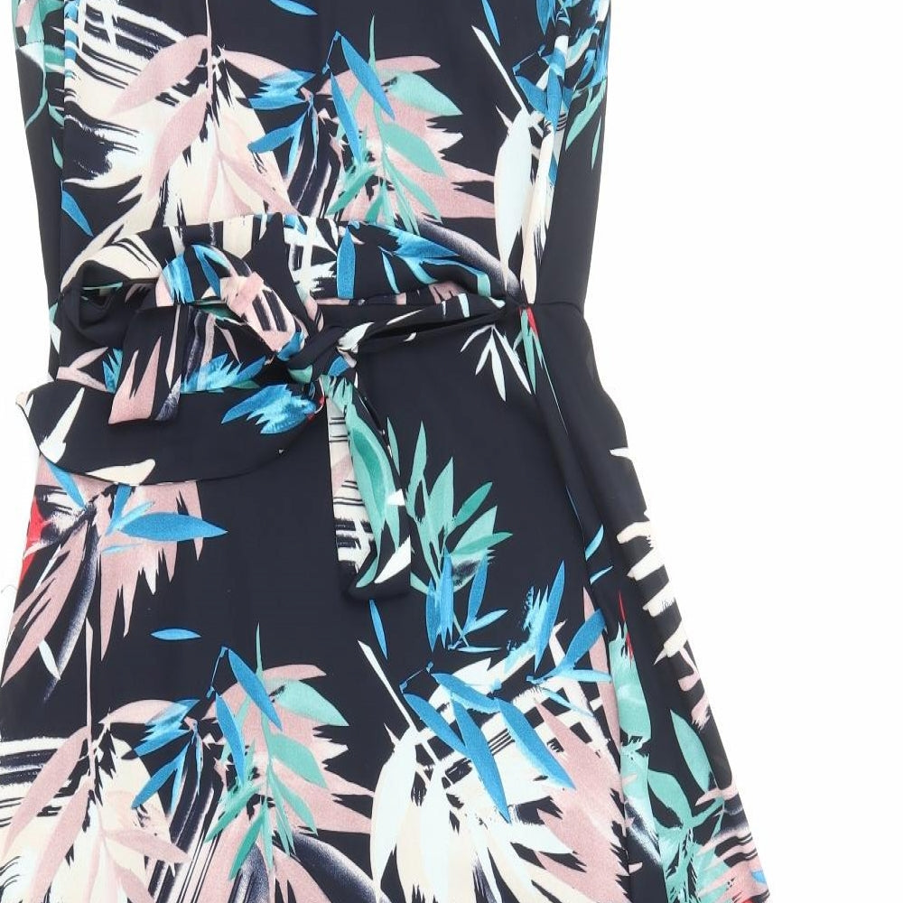 Debenhams Womens Black Floral Polyester Trapeze & Swing Size 10 Round Neck Zip