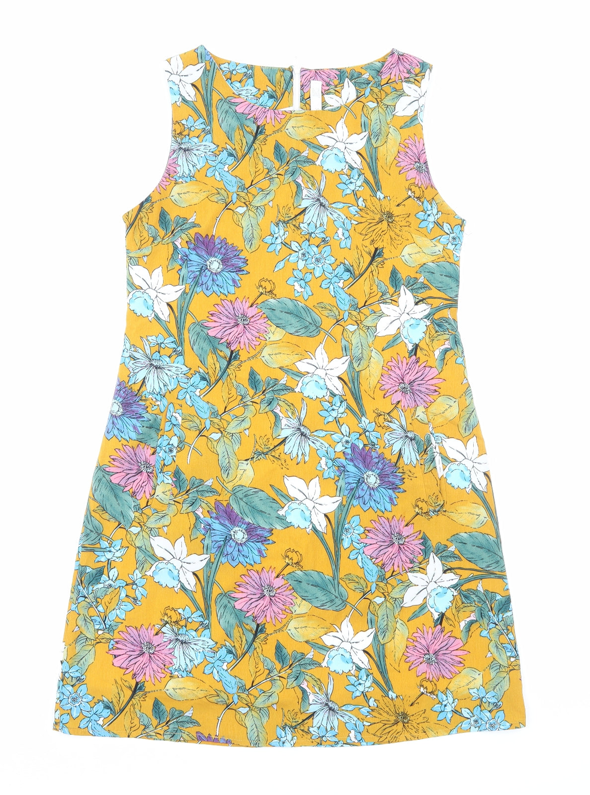 Stella Womens Yellow Floral Polyester A-Line Size 10 Round Neck Zip