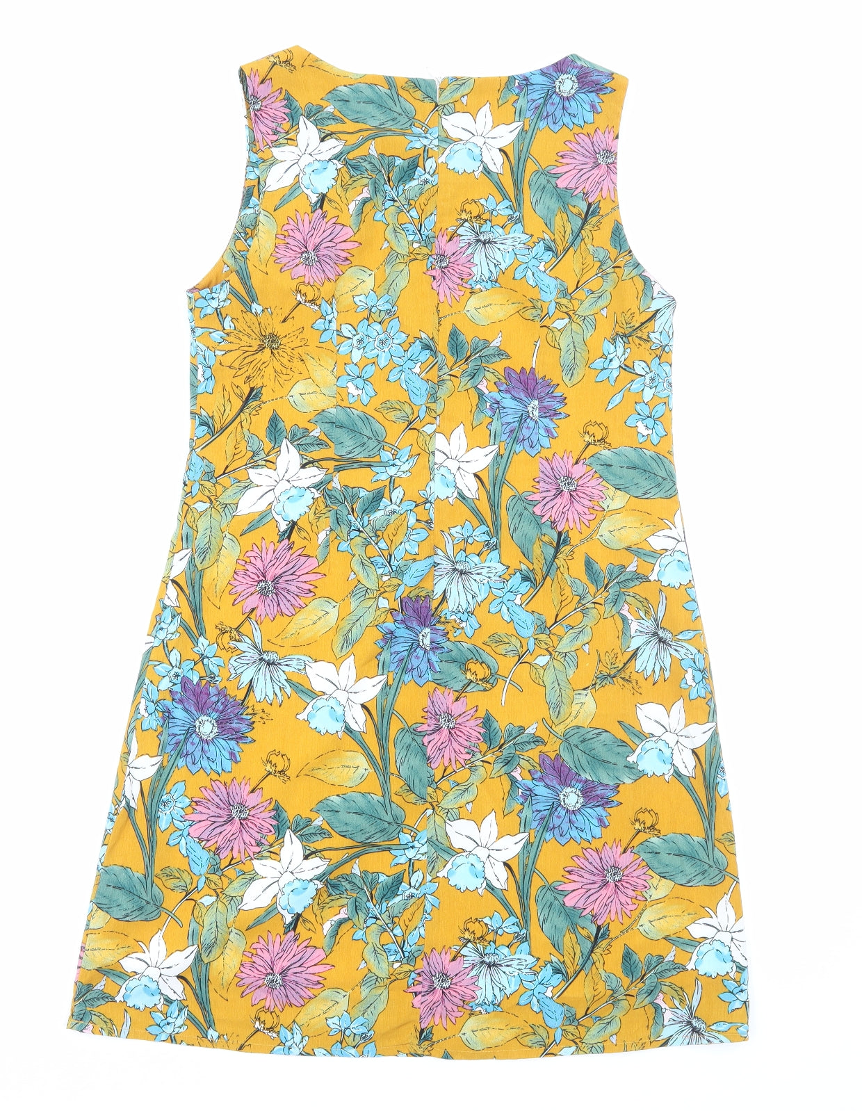 Stella Womens Yellow Floral Polyester A-Line Size 10 Round Neck Zip