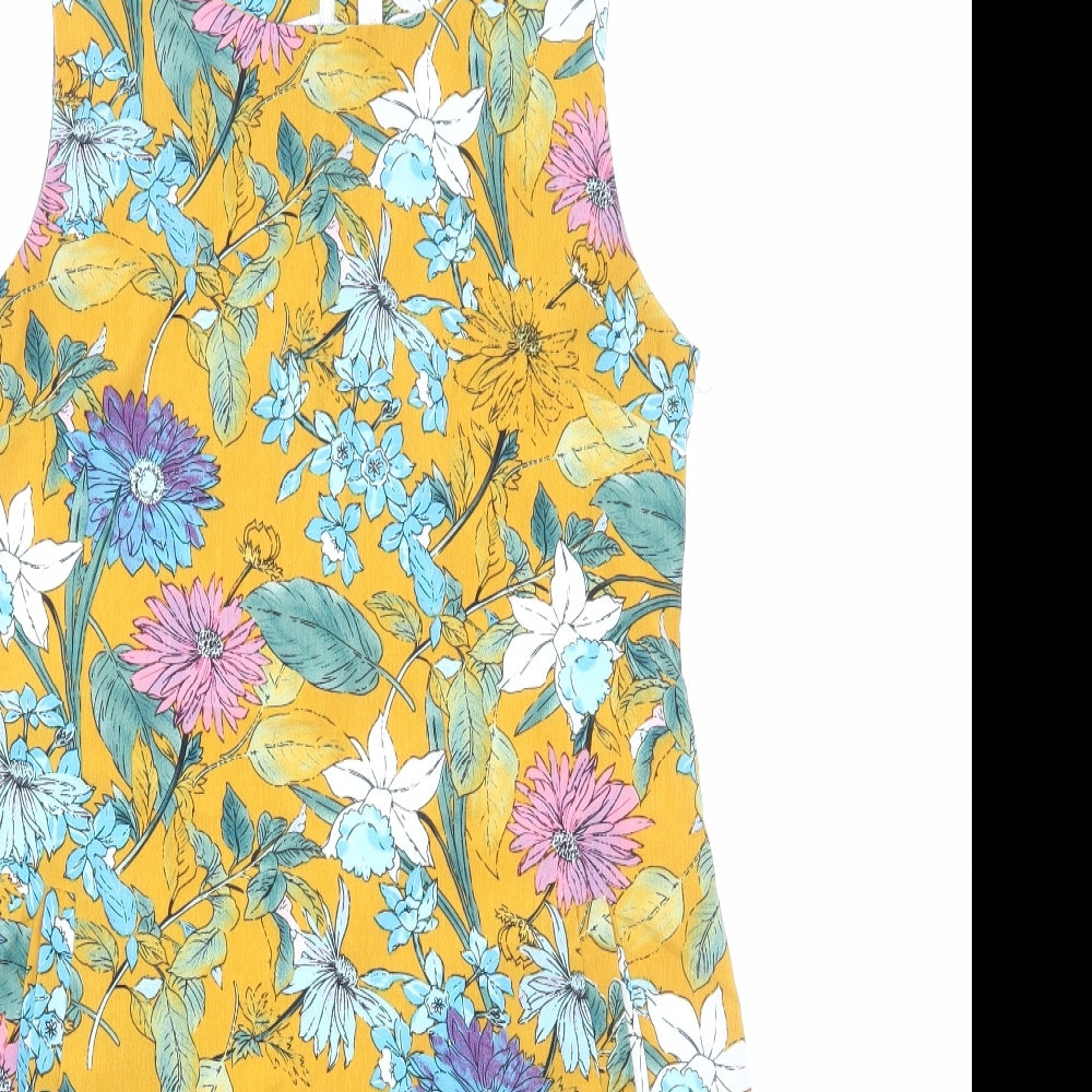 Stella Womens Yellow Floral Polyester A-Line Size 10 Round Neck Zip