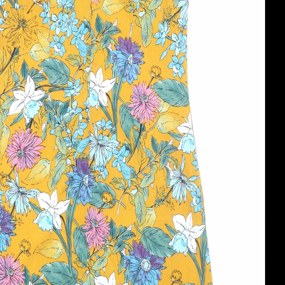 Stella Womens Yellow Floral Polyester A-Line Size 10 Round Neck Zip