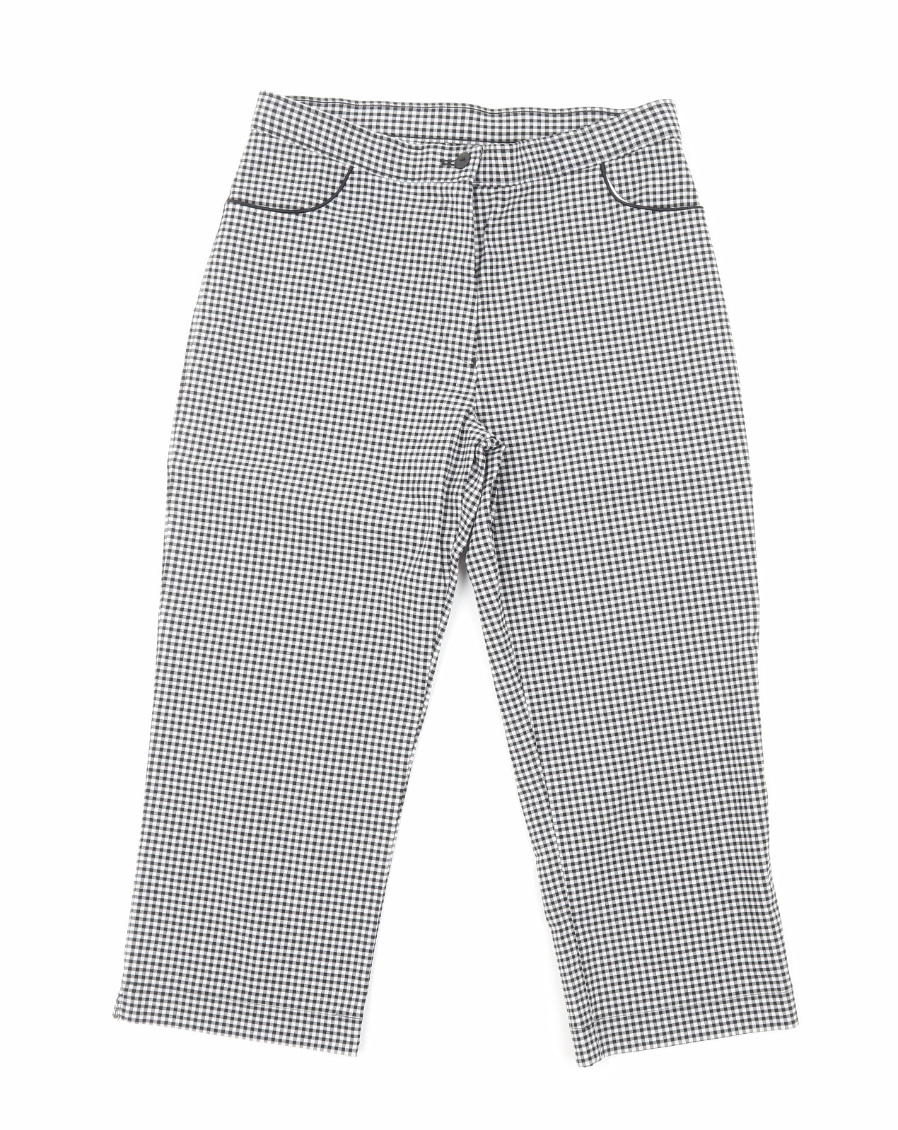 Marks and Spencer Womens Black Check Polyester Pedal Pusher Trousers Size 12 Regular Zip