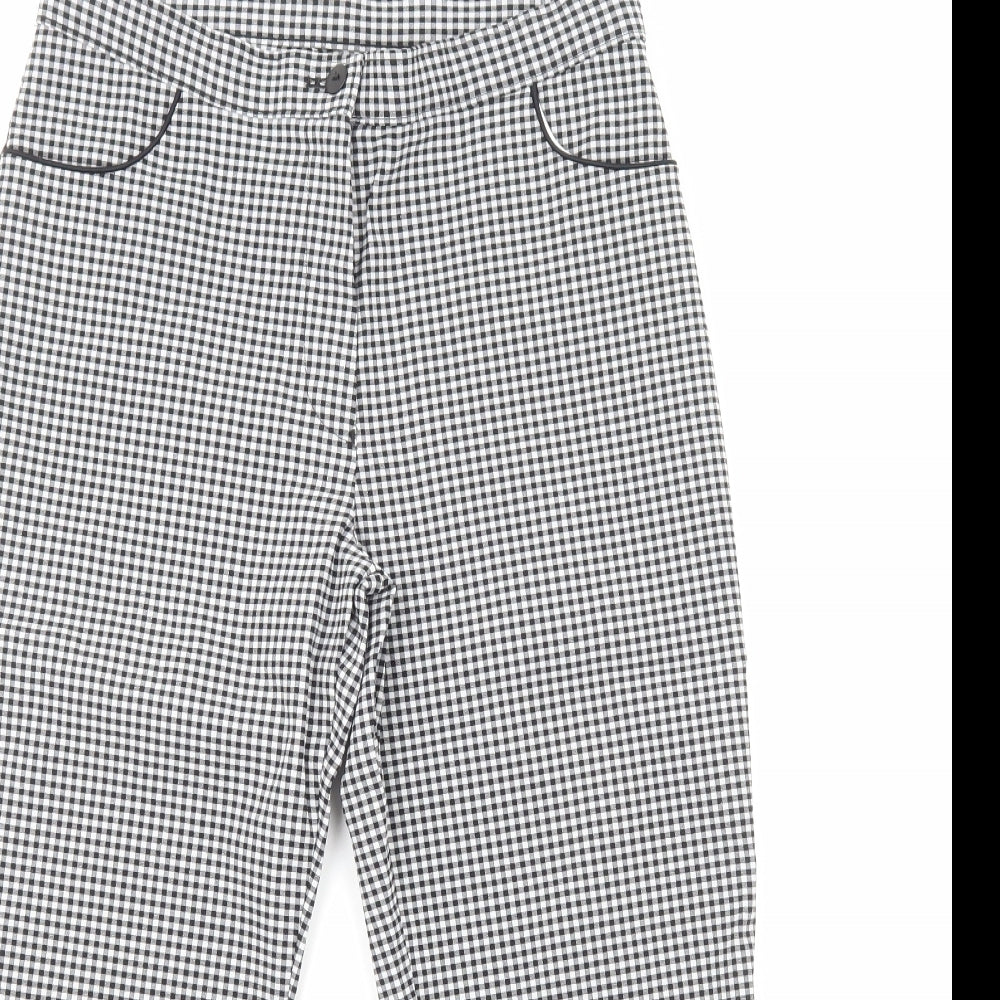 Marks and Spencer Womens Black Check Polyester Pedal Pusher Trousers Size 12 Regular Zip