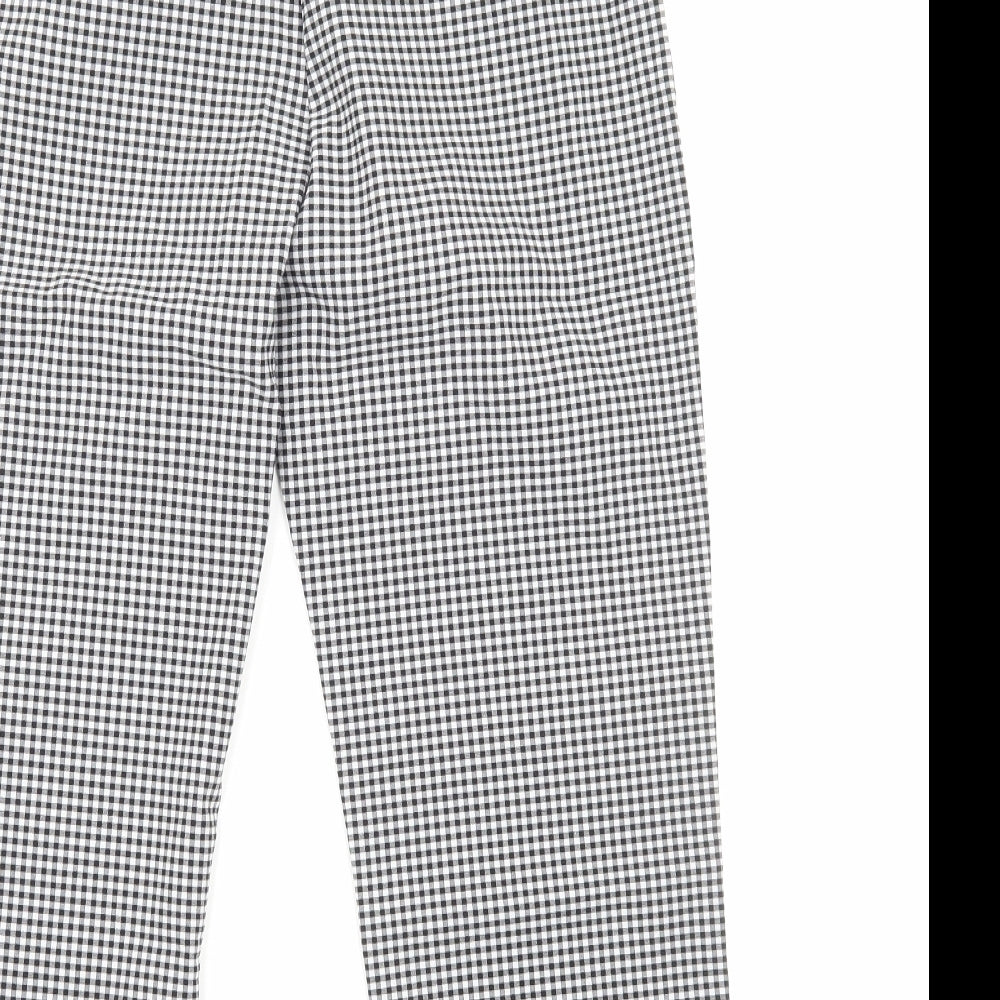 Marks and Spencer Womens Black Check Polyester Pedal Pusher Trousers Size 12 Regular Zip