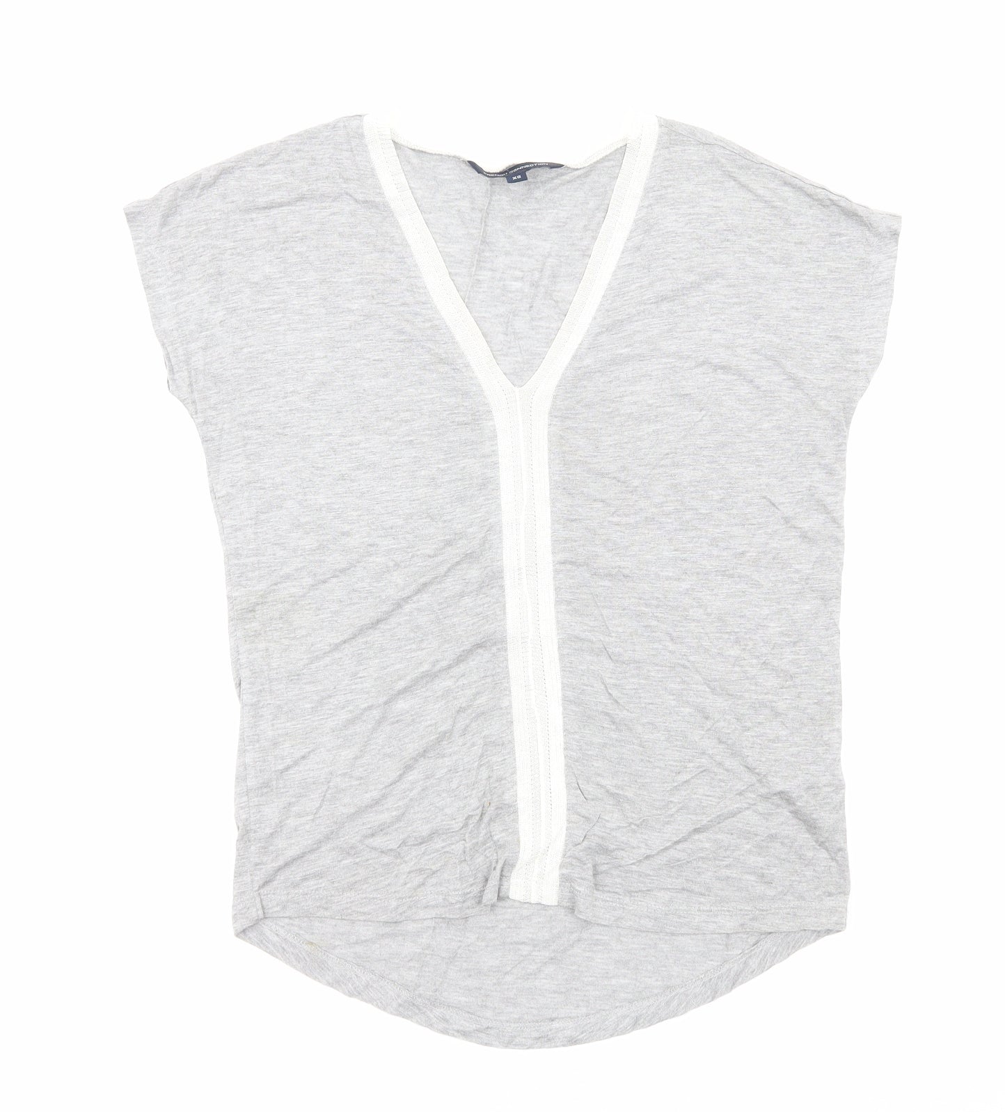 French Connection Womens Grey Colourblock Viscose Basic T-Shirt Size XS V-Neck