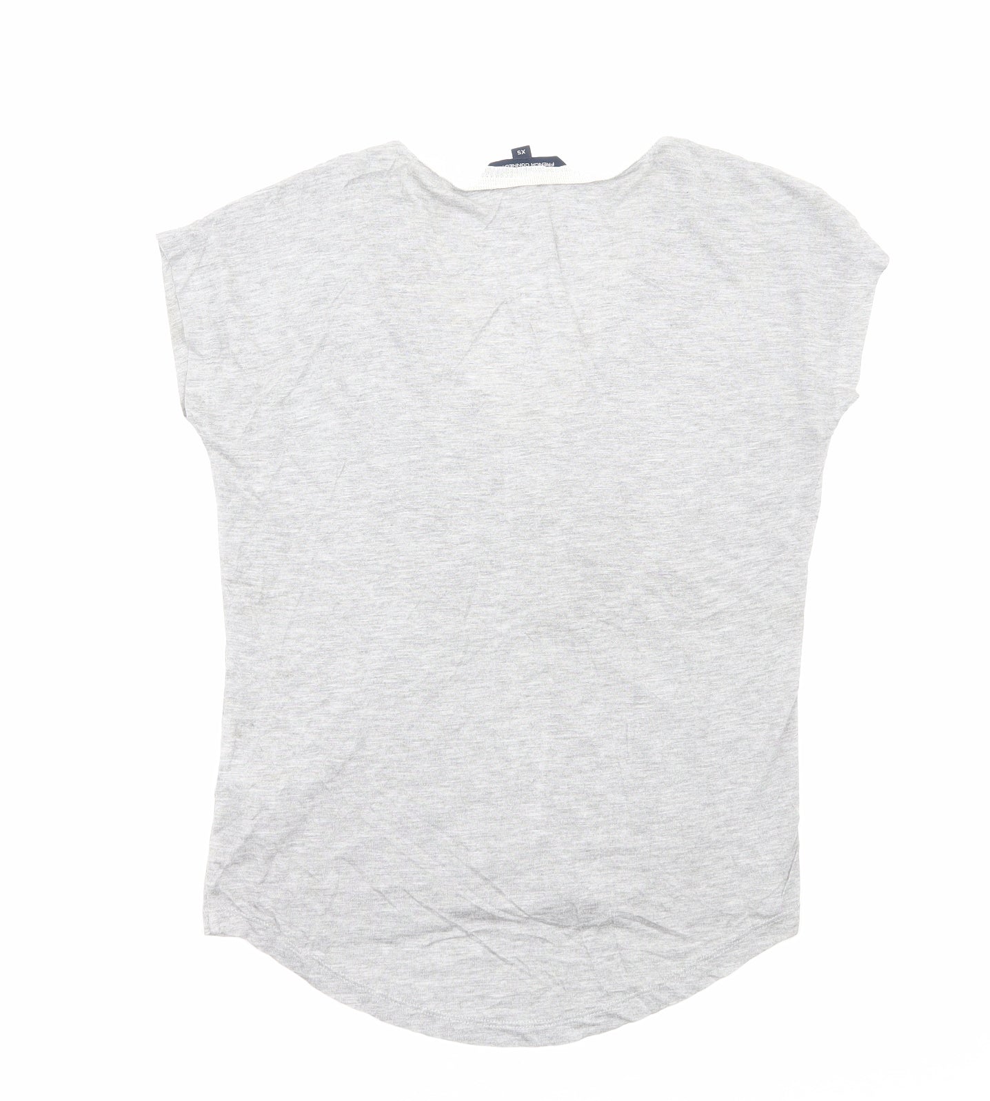 French Connection Womens Grey Colourblock Viscose Basic T-Shirt Size XS V-Neck
