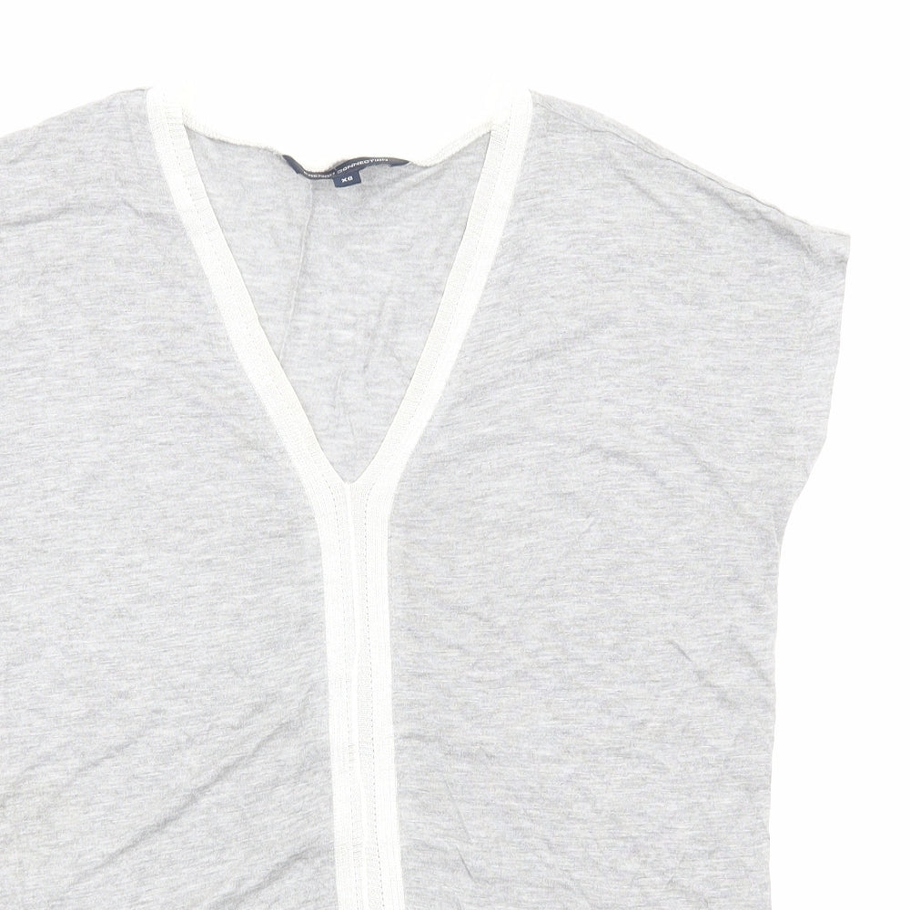 French Connection Womens Grey Colourblock Viscose Basic T-Shirt Size XS V-Neck