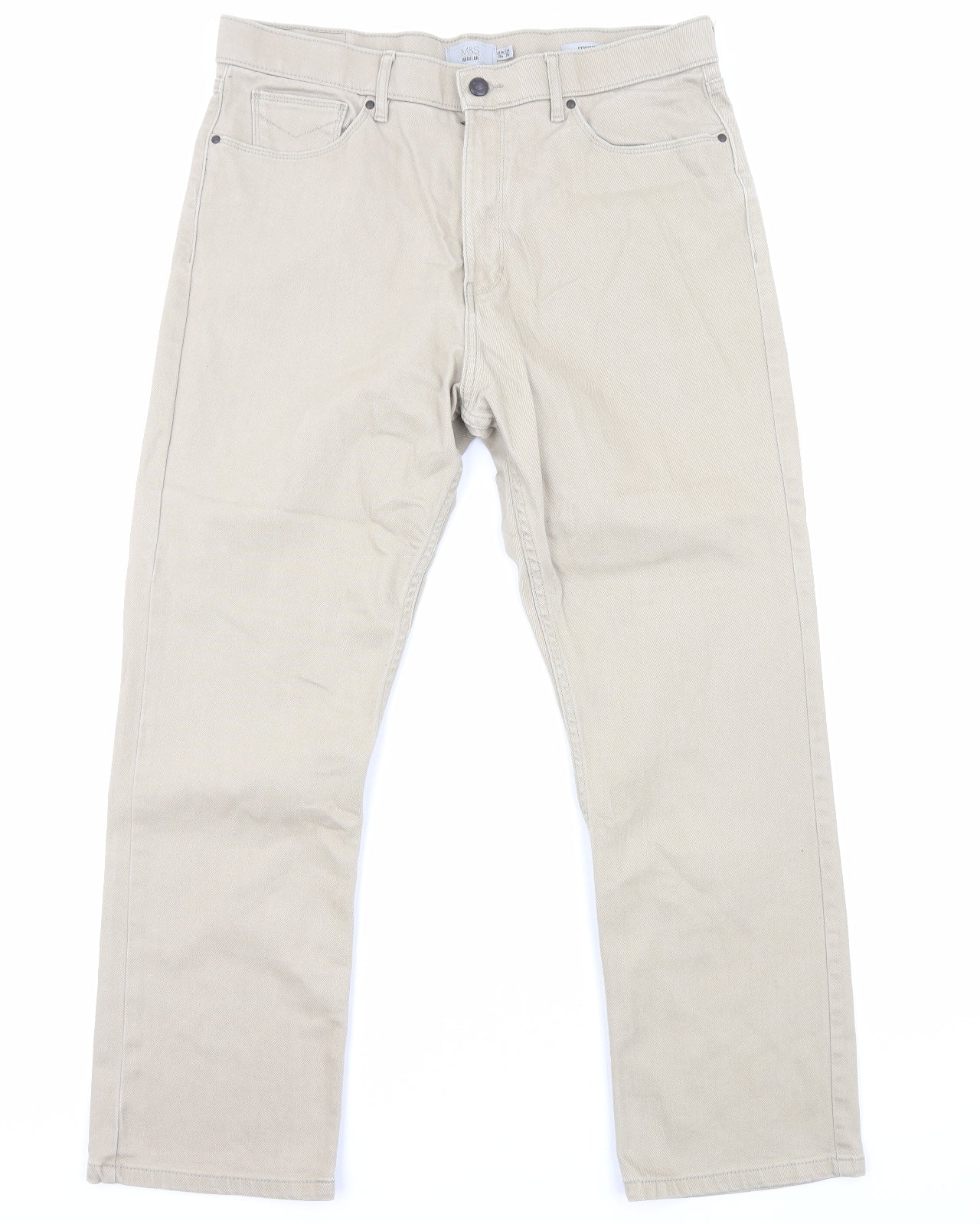 Marks and Spencer Mens Beige Cotton Straight Jeans Size L L29 in Regular Zip