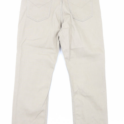Marks and Spencer Mens Beige Cotton Straight Jeans Size L L29 in Regular Zip