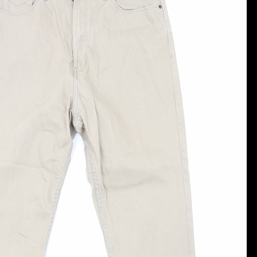Marks and Spencer Mens Beige Cotton Straight Jeans Size L L29 in Regular Zip