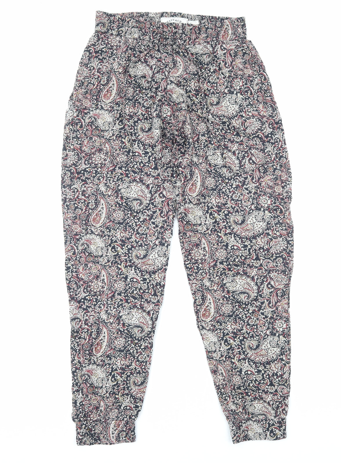 Fat Face Womens Black Paisley Cotton Jogger Trousers Size 10 Regular Drawstring