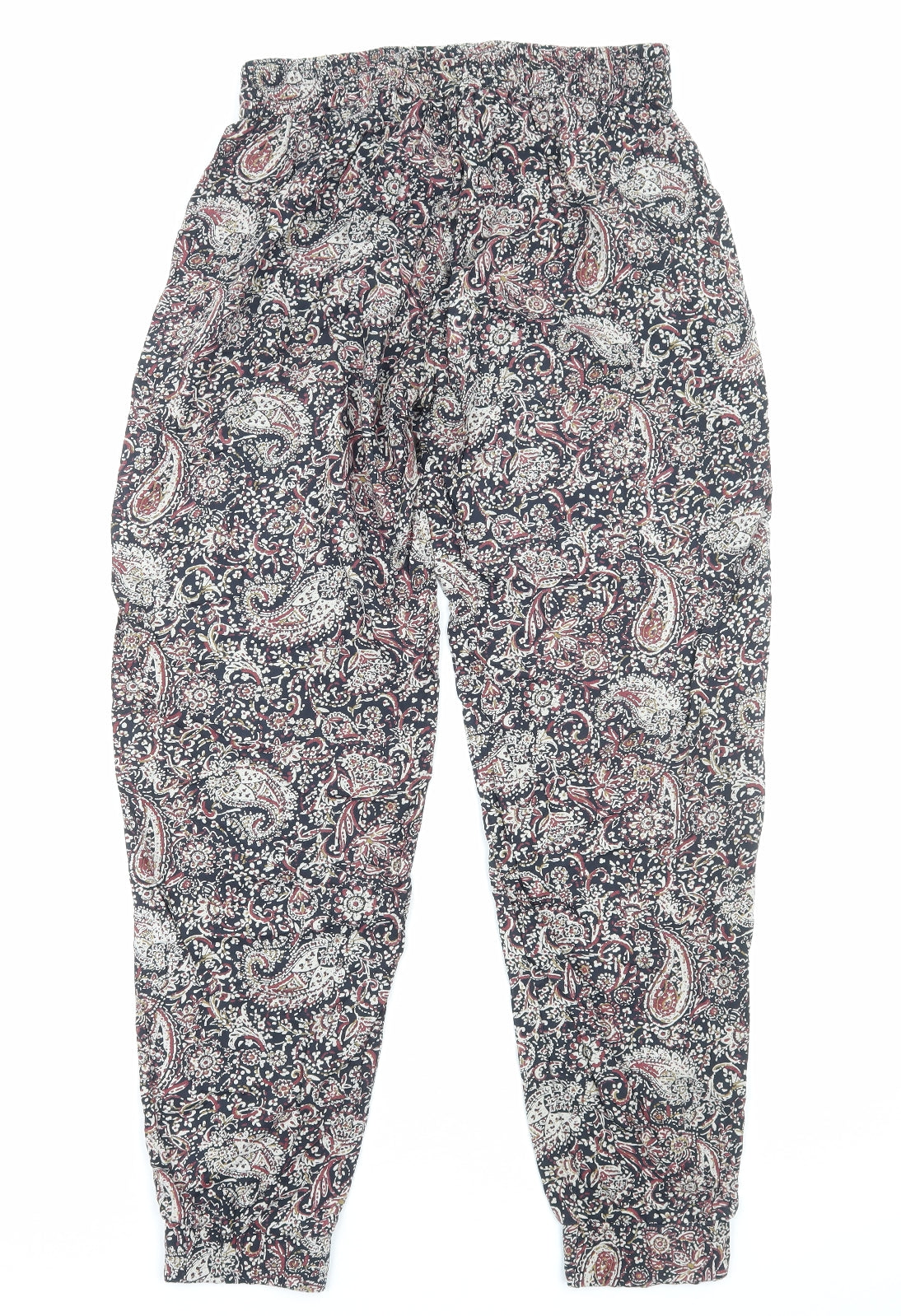 Fat Face Womens Black Paisley Cotton Jogger Trousers Size 10 Regular Drawstring