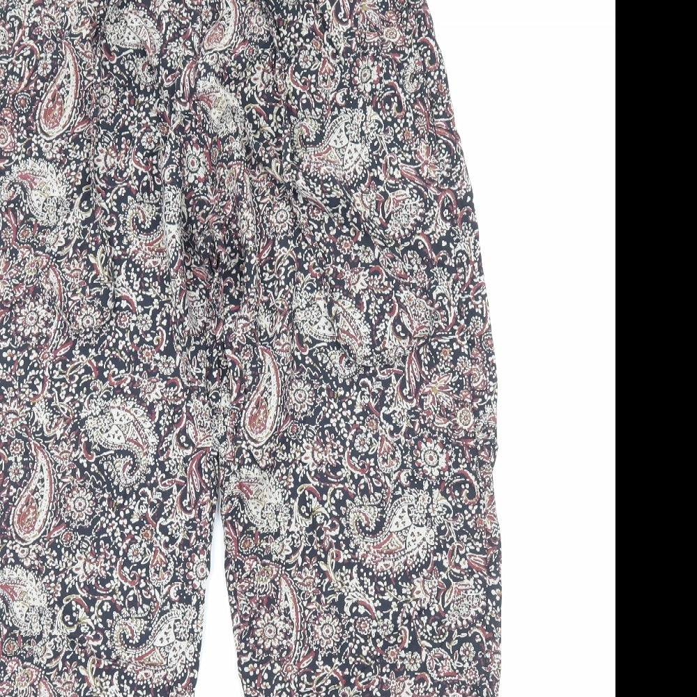 Fat Face Womens Black Paisley Cotton Jogger Trousers Size 10 Regular Drawstring