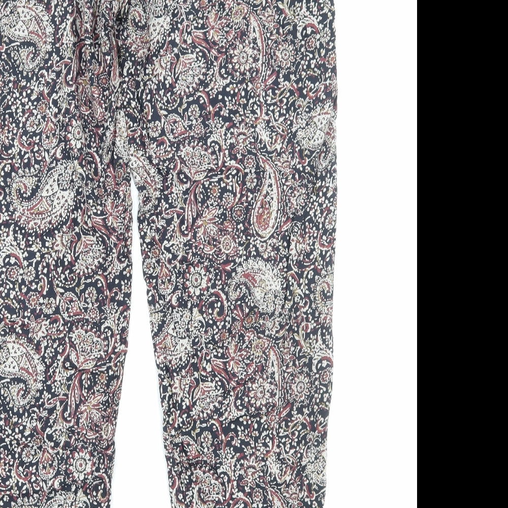 Fat Face Womens Black Paisley Cotton Jogger Trousers Size 10 Regular Drawstring
