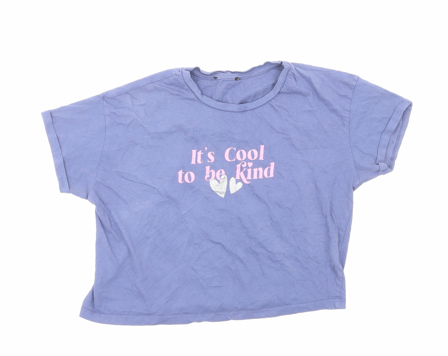 New Look Girls Blue Cotton Basic T-Shirt Size 14-15 Years Round Neck Pullover