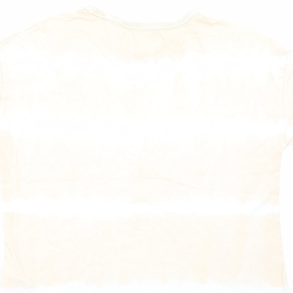 Marks and Spencer Girls Beige Geometric Cotton Basic T-Shirt Size 12-13 Years Round Neck Pullover
