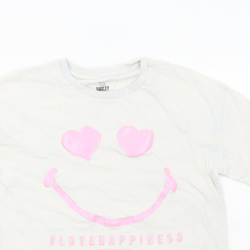 Marks and Spencer Girls White Cotton Basic T-Shirt Size 14-15 Years Round Neck Pullover