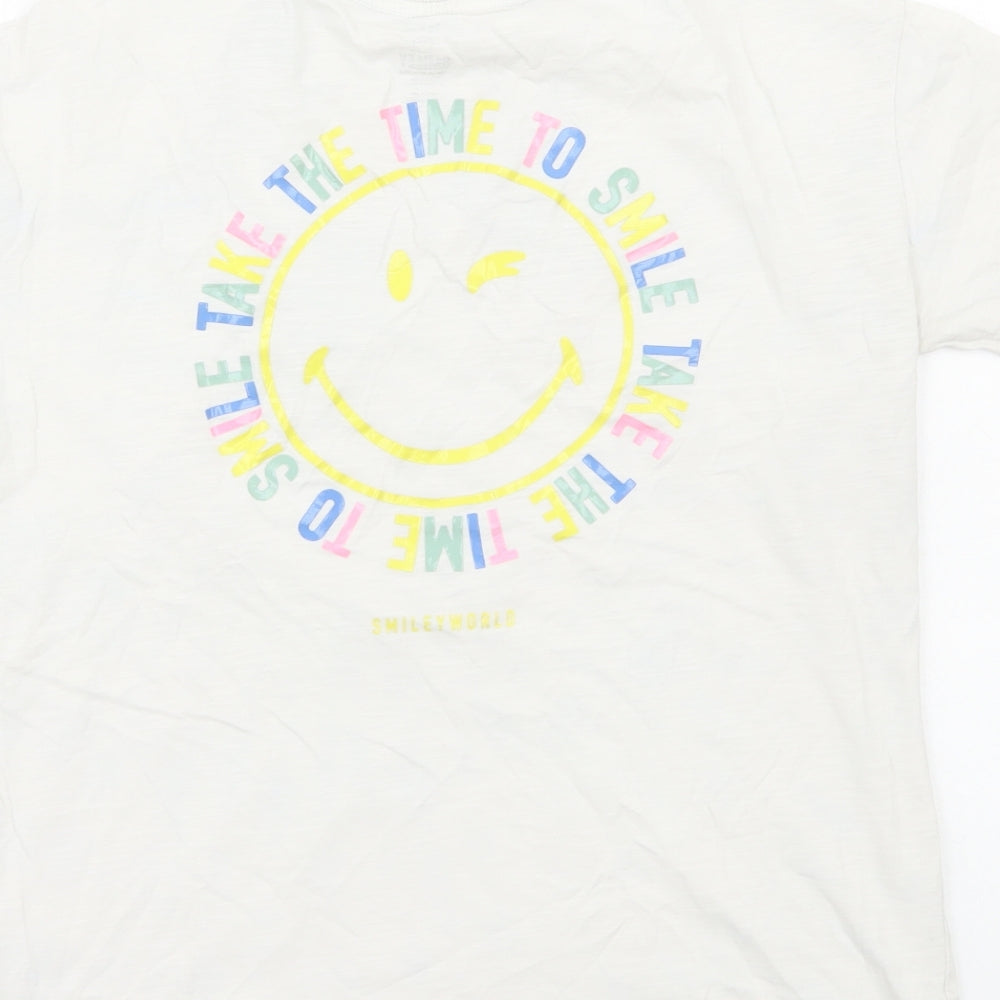 Marks and Spencer Girls White Cotton Basic T-Shirt Size 14-15 Years Round Neck Pullover